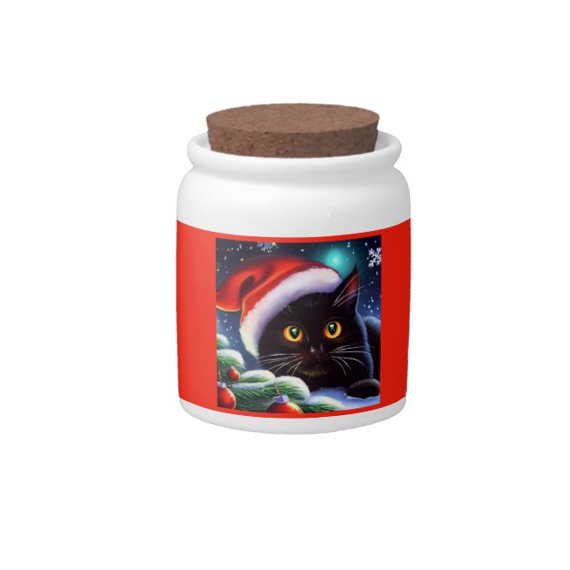 Christmas Cat 1 Candy Jar (Front)