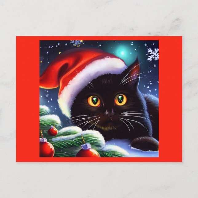 Christmas Cat 1 Holiday Postcard (Front)