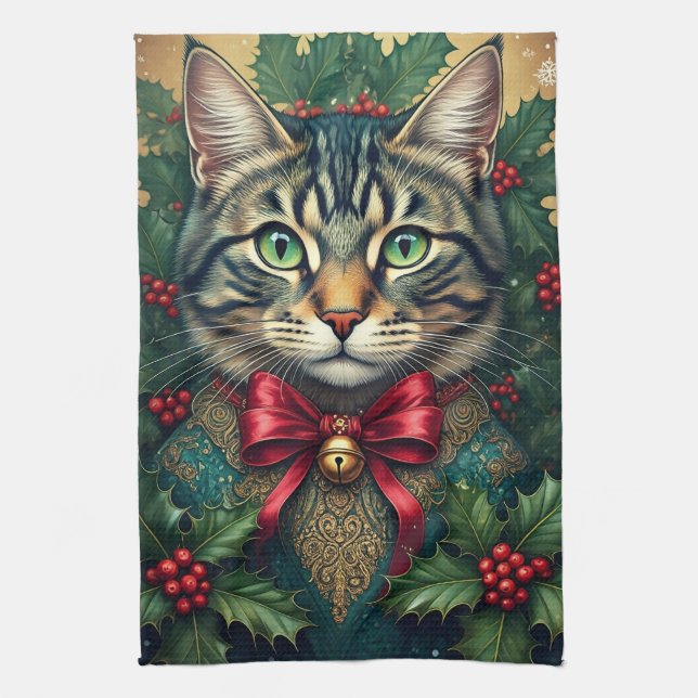 Christmas Cat 2024 Kitchen Towel (Vertical)