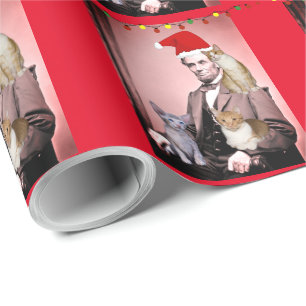 CHRISTMAS CAT ABRAHAM LINCOLN CATS WRAPPING PAPER