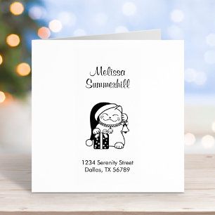 Christmas Cat Address Rubber Stamp
