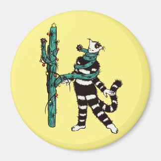 Christmas Cat And Cactus Weird Xmas Magnet