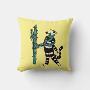 Christmas Cat And Cactus Weird Xmas Throw Pillow