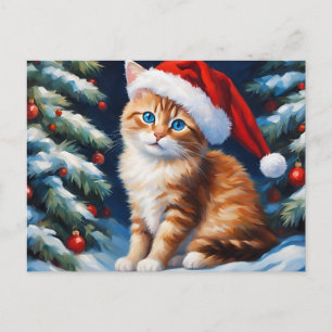 Christmas Cat and Christmas Tree Holiday Postcard