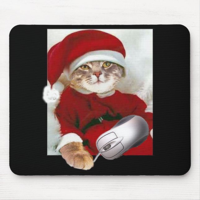 Christmas Cat and Computer Mouse Pad (Front)
