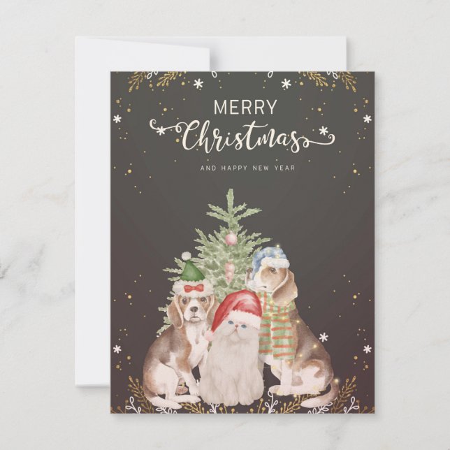 Christmas Cat and Dogs Cute Christmas Card (Front)