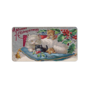 Christmas Cat and Kitties Victorian Christmas Cats Label
