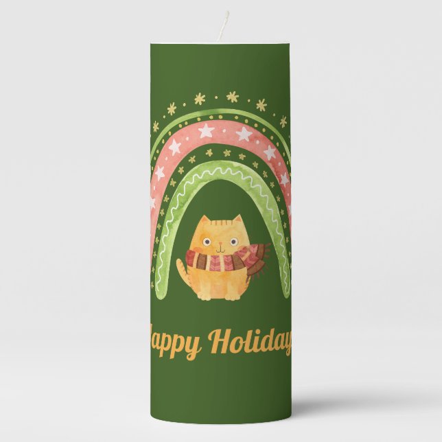 Christmas Cat And Rainbow Personalized Candle (Front)
