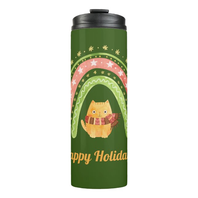 Christmas Cat And Rainbow Personalized Tumbler (Front)