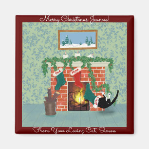 Christmas Cat and Stocking Funny Personalized Magnet