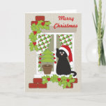 Christmas Cat and Window Holiday Card
