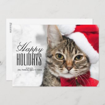 Christmas cat at red santa's hat holiday card | Zazzle