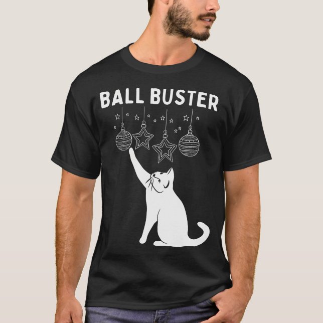 Christmas Cat Ball Buster Xmas Ornaments Funny T-Shirt (Front)