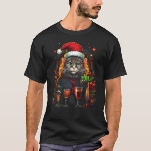 Christmas Cat Bartender Funny Xmas Cat T-Shirt