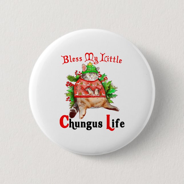 Christmas Cat Bless My Little Funny Cat Life Cat M Button (Front)
