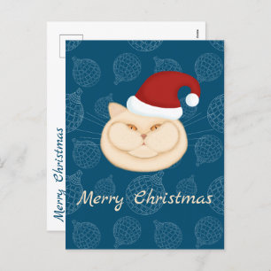 Christmas cat. British cat. Santa cat. Holiday Postcard