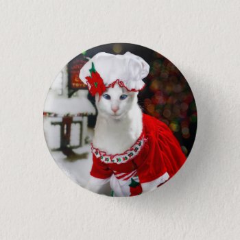 Christmas Cat Button by knichols1109 at Zazzle
