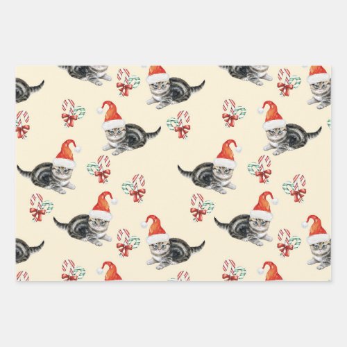 Christmas Cat  Candy Cane Men Women  Kids Wrapping Paper Sheets