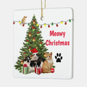 Christmas Cat / Cat Lover Holiday Ceramic Ornament