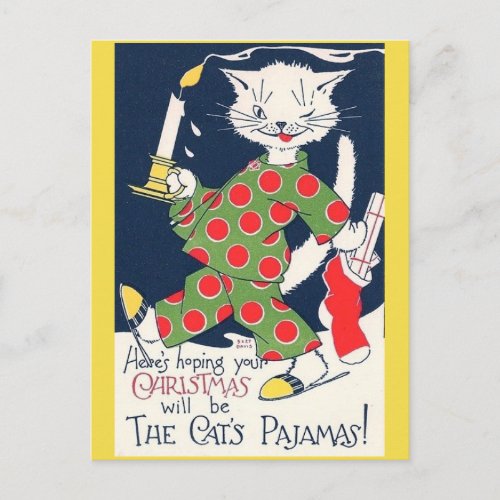 Christmas Cat Cats Pajamas Funny Postcard