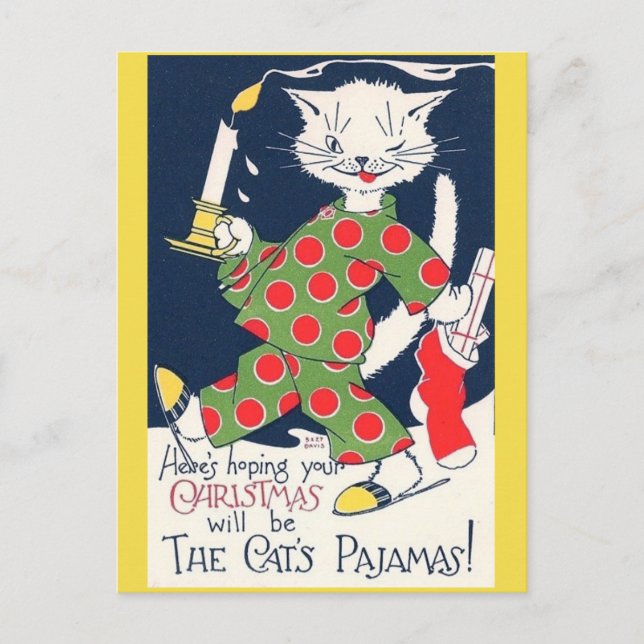 Christmas Cat Cat's Pajama's Funny Postcard (Front)