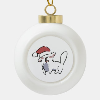 Christmas Cat Ceramic Ball Christmas Ornament