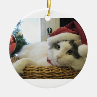 christmas cat ceramic ornament