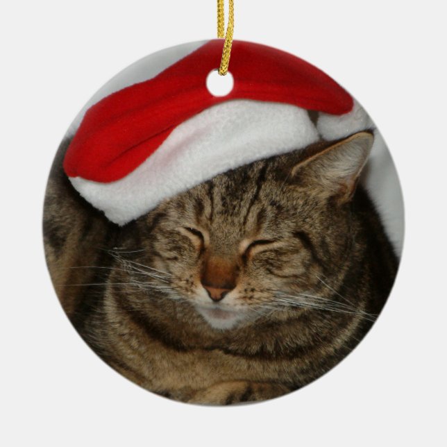 Christmas Cat Ceramic Ornament (Front)