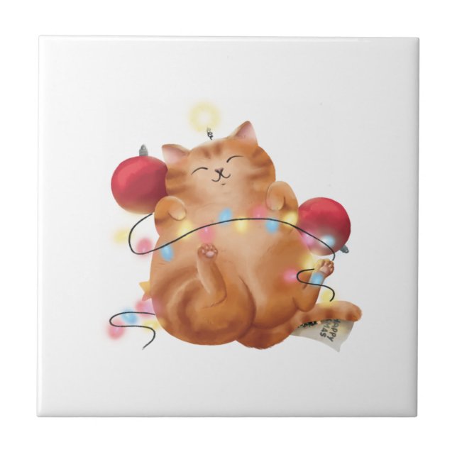 Christmas cat   ceramic tile (Front)