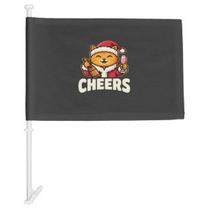 Christmas Cat Cheers Holiday Drinking Car Flag