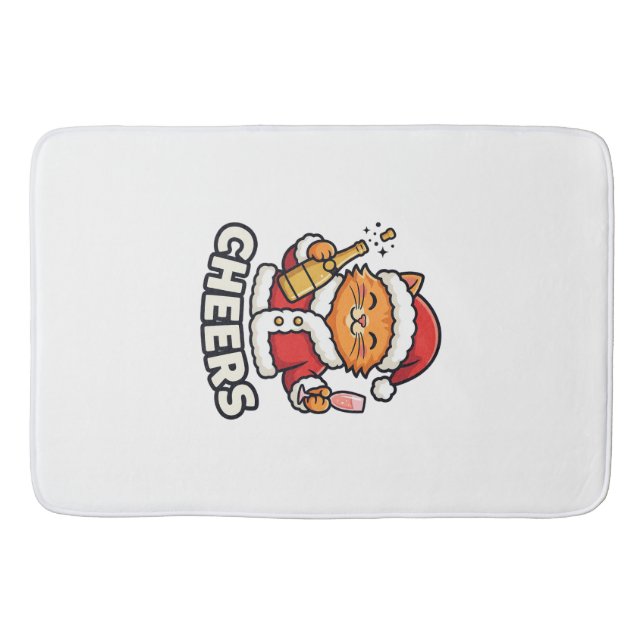 Christmas Cat Cheers Vector Design Bath Mat (Front)