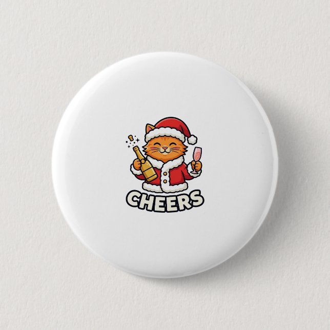 Christmas Cat Cheers Vector Design Button (Front)