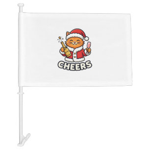 Christmas Cat Cheers Vector Design Car Flag
