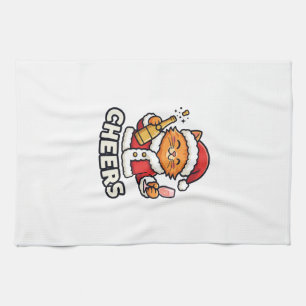 Christmas Cat Cheers Vector Design Kitchen Towel