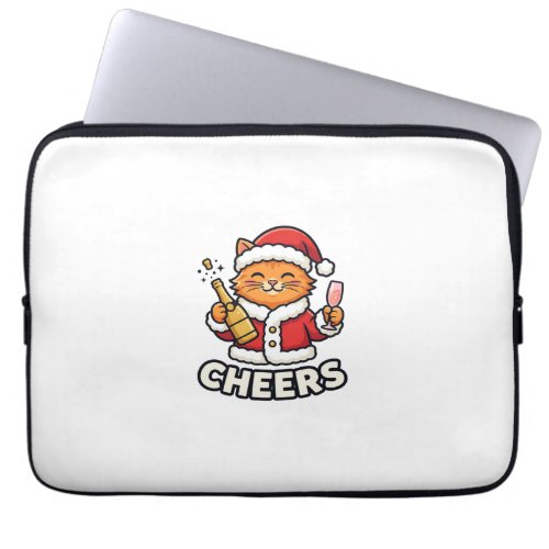 Christmas Cat Cheers Vector Design Laptop Sleeve