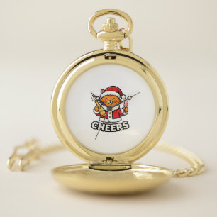 Christmas Cat Cheers Vector Design Pocket Watch