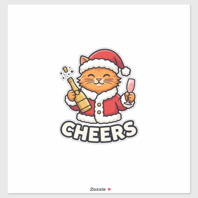 Christmas Cat Cheers Vector Design Sticker (Sheet)