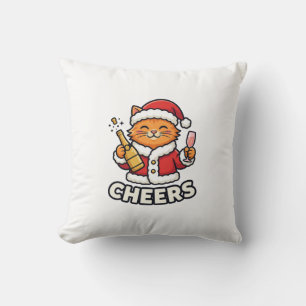 Christmas Cat Cheers Vector Design Throw Pillow