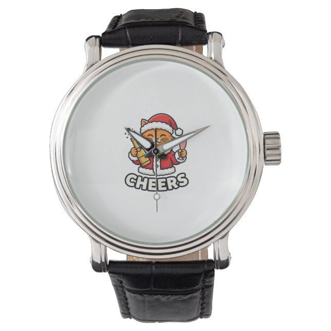 Christmas Cat Cheers Vector Design Watch (Front)