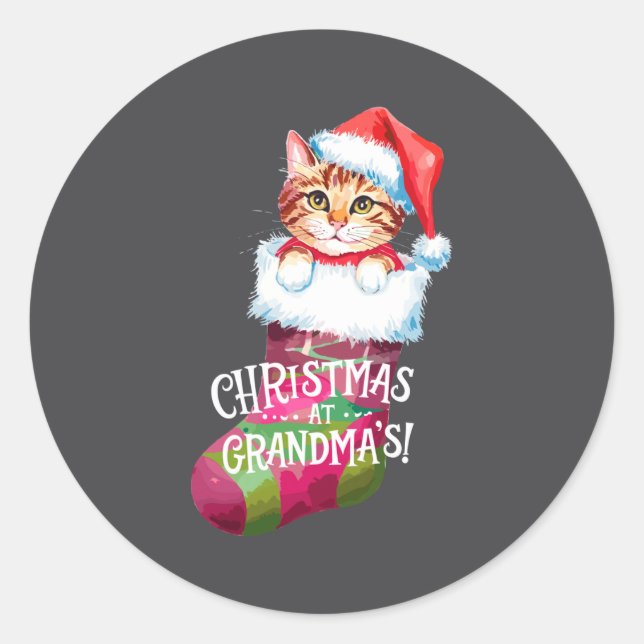 Christmas Cat _ Christmas At Grandma Cat _ Cute Ca Classic Round Sticker (Front)
