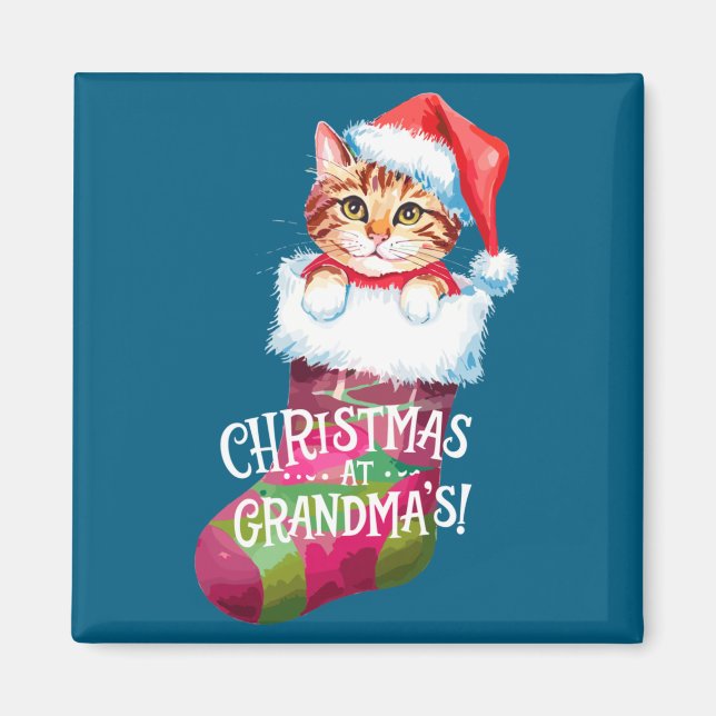 Christmas Cat _ Christmas At Grandma Cat _ Cute Ca Magnet (Front)