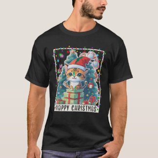 Christmas Cat Christmas Light Santa Hat for Boys a T-Shirt
