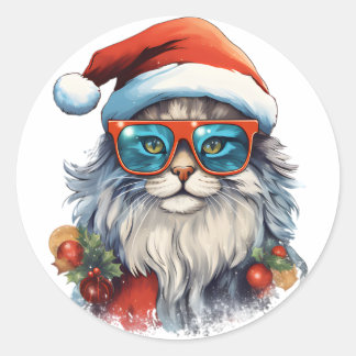 Christmas Cat Classic Round Sticker