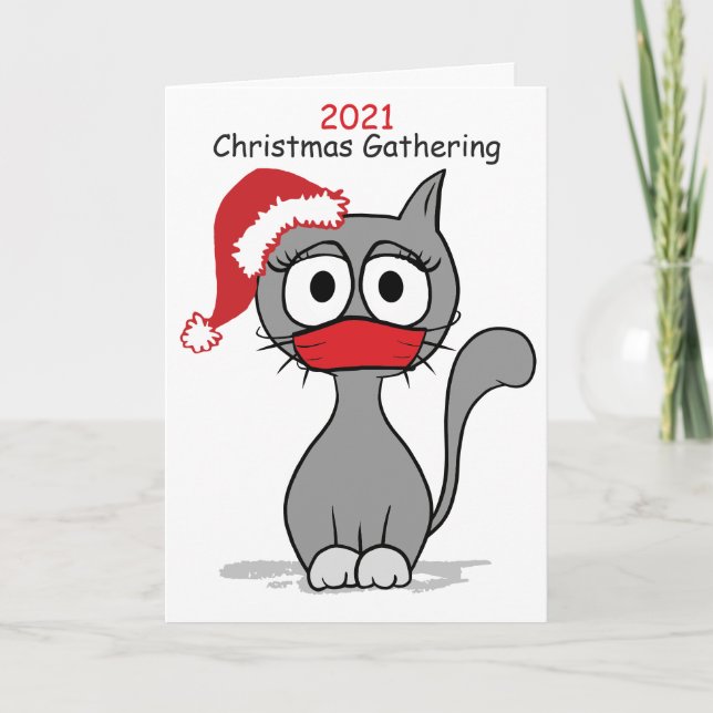 Christmas Cat COVID Gathering Holiday Greeting Card (Front)