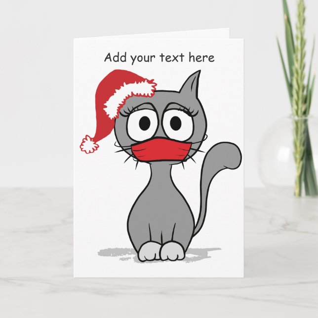 Christmas Cat COVID Holiday Greeting Card (Front)