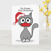Christmas Cat COVID No Kisses Holiday Greeting Card (Yellow Flower)