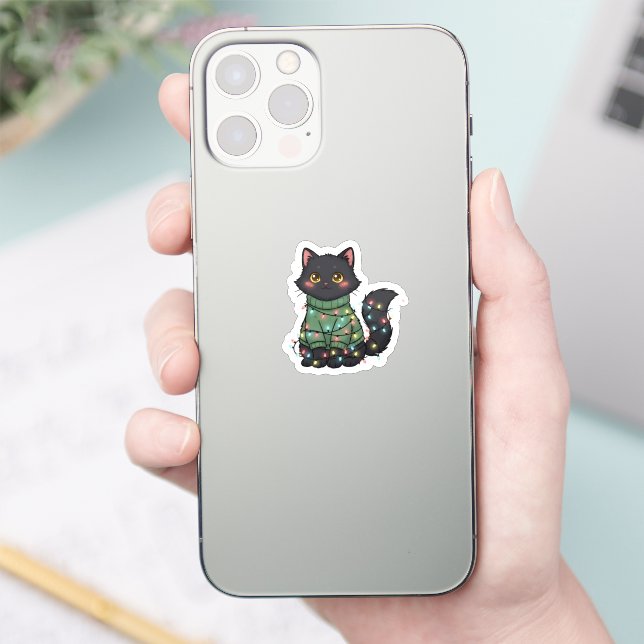 Christmas Cat – Cute Black Cat Holiday Desig Sticker (Phone)