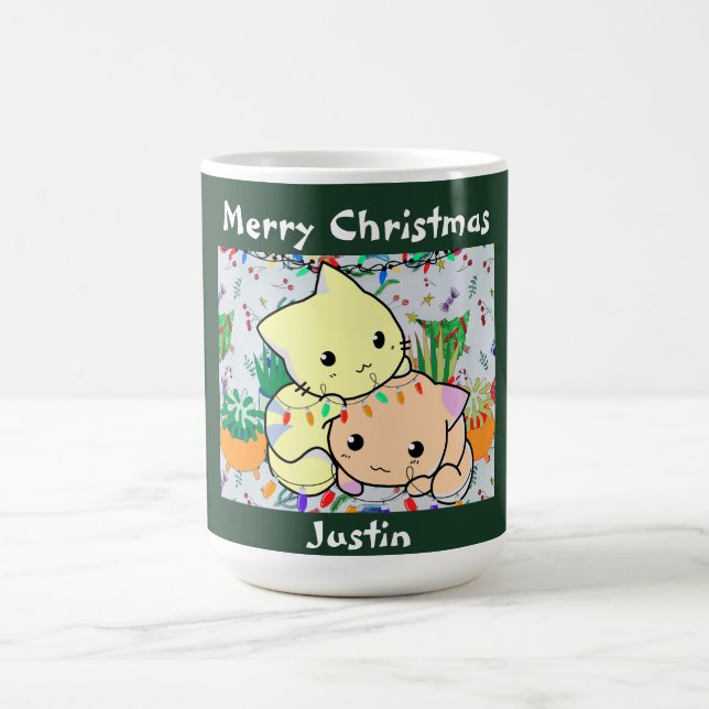 christmas cat cute, customize personalized text  coffee mug (Center)