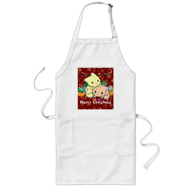 christmas cat cute, customize personalized text   long apron (Front)