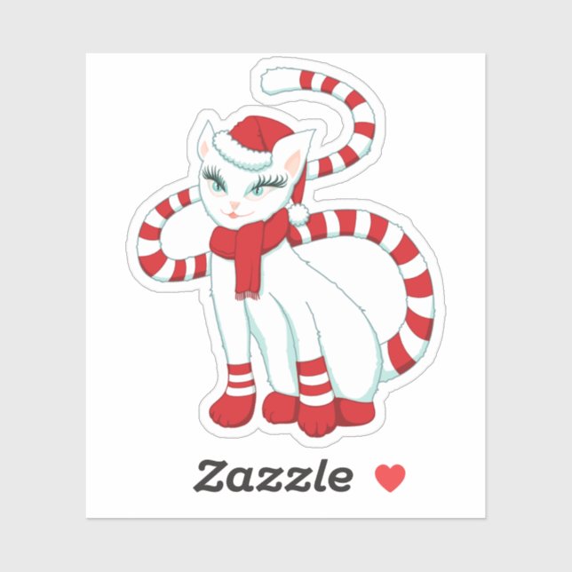 Christmas Cat Cute White Kitty Sticker (Sheet)